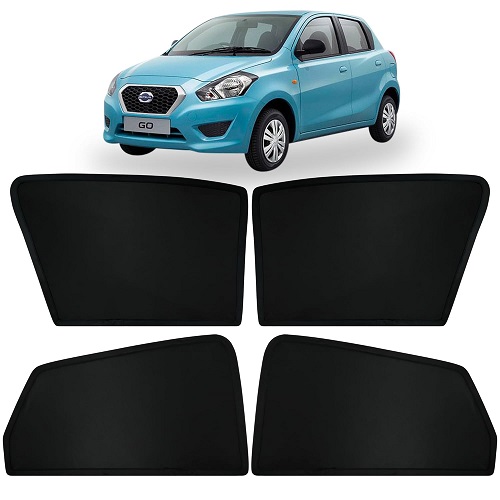 Fixed Type Non-Magnetic Window Sunshades Compatible with Datsun GO | Z-Black | 4-Piece Car Window Curtain Set | UV Protection | Premium Black Mesh