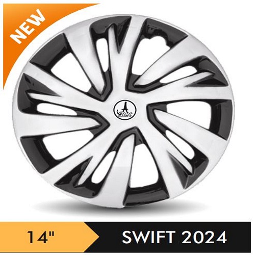 Car Wheel Cover/caps (SWIFT 2024 - BLACK AND SILVER) Compatible With - R14 INCHES RIM SIZE