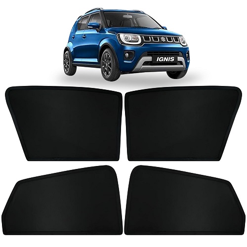 Fixed Type Non-Magnetic Window Sunshades for Maruti Suzuki Ignis | Z-Black | 4-Piece Car Window Curtain Set | UV Protection | Premium Black Mesh | Custom Fit for Maruti Suzuki Ignis
