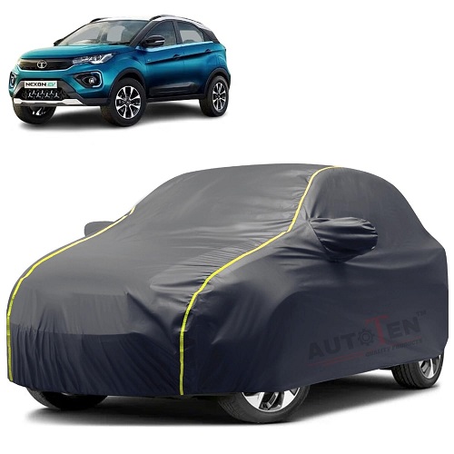 Waterproof Car Body Cover Compatible with Tata Nexon 100% Waterproof with Mirror & Antenna Pocket Triple Stitched Bottom Elastic Dustproof Full Body Protection (Grey Series)