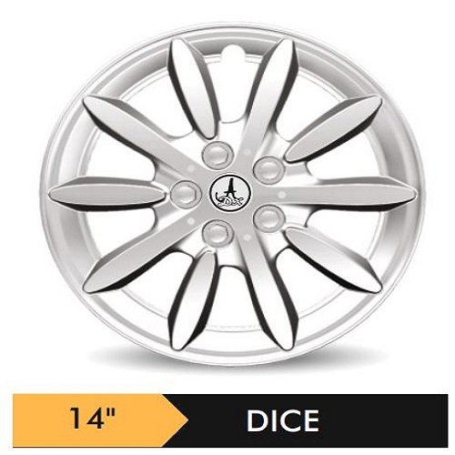 Car Wheel Cover/caps (DICE - SILVER) Compatible With - R14 INCHES RIM SIZE