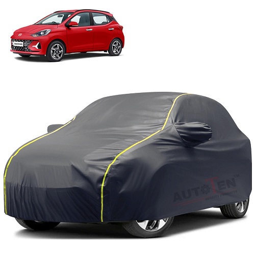 Waterproof Car Body Cover Compatible with Hyundai i10 Nios 100% Waterproof with Mirror & Antenna Pocket Triple Stitched Bottom Elastic Dustproof Full Body Protection (Grey Series)