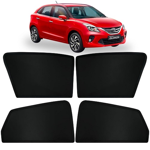 Fixed Type Non-Magnetic Window Sunshades for Toyota GLANZA (2015 to 2021 Model) | Z-Black | 4-Piece Car Window Curtain Set | UV Protection | Premium Black Mesh | Custom Fit for GLANZA