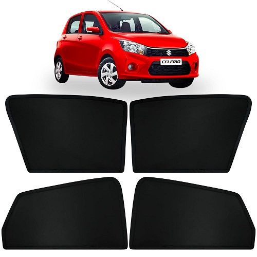  Fixed Type Non-Magnetic Window Sunshades for Maruti Suzuki Old CELERIO (2014 to 2021 Model) | Z-Black | 4-Piece Car Window Curtain Set | UV Protection | Premium Black Mesh
