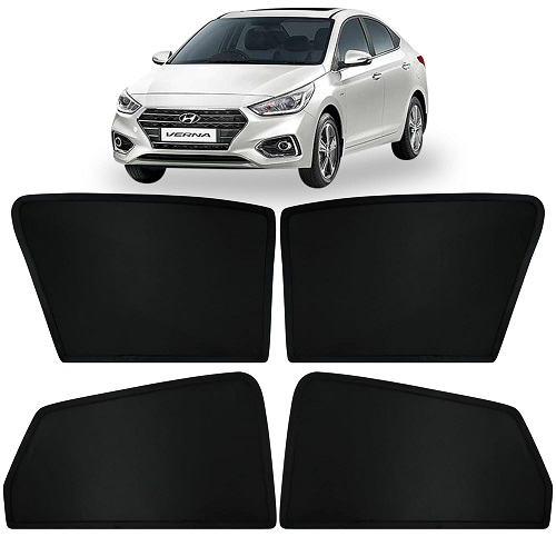 Fixed Type Non-Magnetic Window Sunshades for Hyundai Verna (2017 to 2022 Model) | Z-Black | 4-Piece Car Window Curtain Set | UV Protection | Premium Black Mesh | Custom Fit for Verna