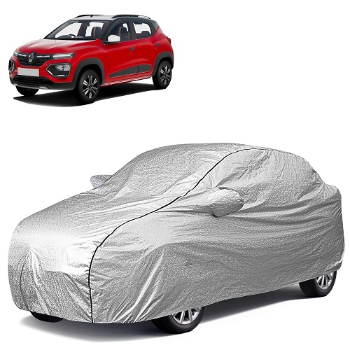 Waterproof Car Body Cover Compatible with Renault Kwid 100% Waterproof with Mirror & Antenna Pocket Triple Stitched Bottom Elastic Dustproof Full Body Protection (Silver Series)