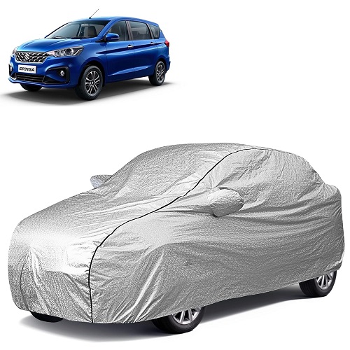  Waterproof Car Body Cover Compatible with Maruti Ertiga 100% Waterproof with Mirror & Antenna Pocket Triple Stitched Bottom Elastic Dustproof Full Body Protection (Silver Series)
