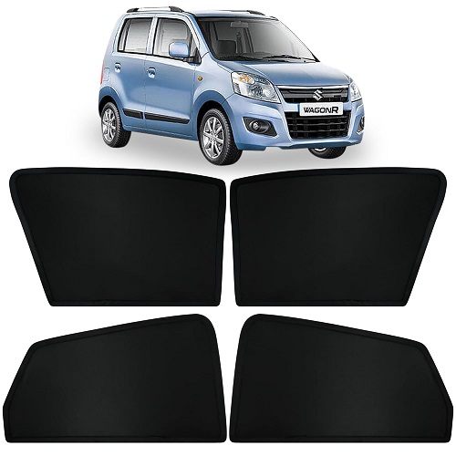  Fixed Type Non-Magnetic Window Sunshades for Maruti Suzuki Wagon R (2010 to 2018 Model) | Z-Black | 4-Piece Car Window Curtain Set | UV Protection | Premium Black Mesh