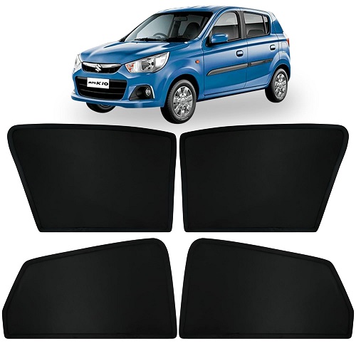 Fixed Type Non-Magnetic Window Sunshades for Maruti Suzuki Alto K10 (2014 to 2022 Model) | Z-Black | 4-Piece Car Window Curtain Set | UV Protection | Premium Black Mesh