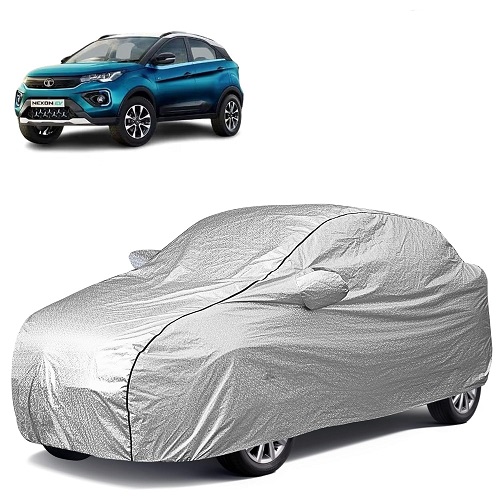 Waterproof Car Body Cover Compatible with Tata Nexon 100% Waterproof with Mirror & Antenna Pocket Triple Stitched Bottom Elastic Dustproof Full Body Protection (Silver Series)