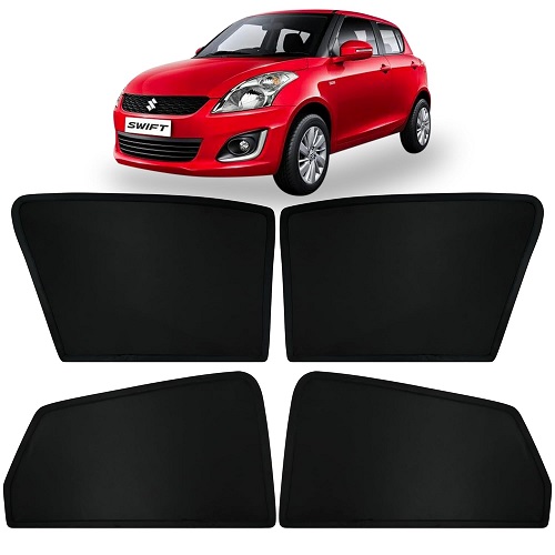 Fixed Type Non-Magnetic Window Sunshades for Maruti Suzuki Swift Type-2 (2012 to 2017 Model) | Z-Black | 4-Piece Car Window Curtain Set | UV Protection | Premium Black Mesh