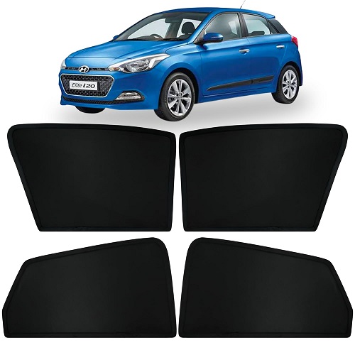 Fixed Type Non-Magnetic Window Sunshades for Hyundai i-20 Elite Old (2015 to 2019 Model) | Z-Black | 4-Piece Car Window Curtain Set | UV Protection | Premium Black Mesh