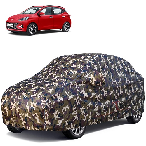  Waterproof Car Body Cover Compatible with Hyundai i10 Nios 100% Waterproof with Mirror & Antenna Pocket Triple Stitched Bottom Elastic Dustproof Full Body Protection (Cloud Series Army)