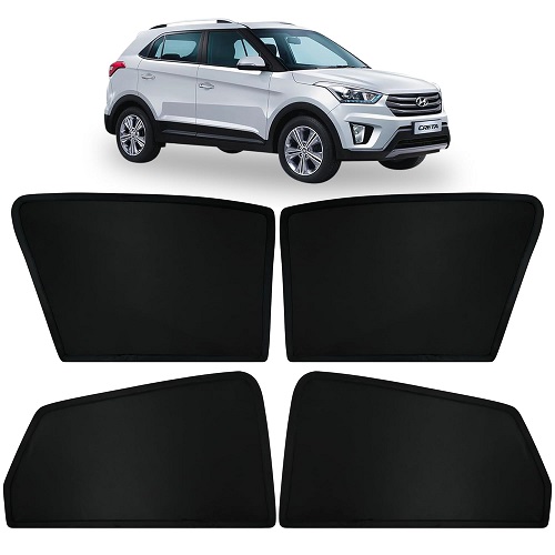 Fixed Type Non-Magnetic Window Sunshades for Hyundai Creta Old Model (2015 to 2020 Model) | Z-Black | 4-Piece Car Window Curtain Set | UV Protection | Premium Black Mesh