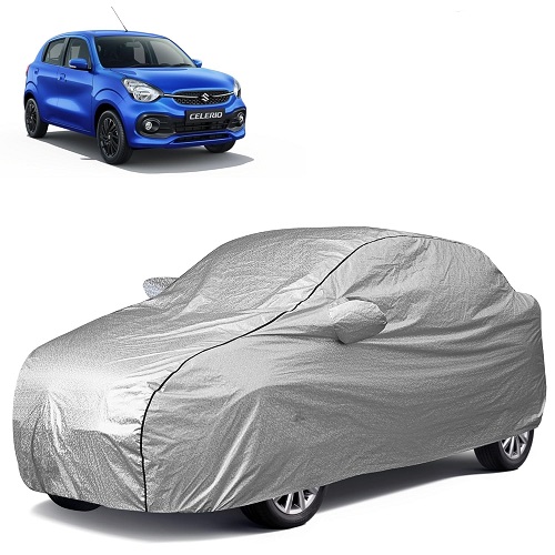 Waterproof Car Body Cover Compatible with Maruti Celerio 100% Waterproof with Mirror & Antenna Pocket Triple Stitched Bottom Elastic Dustproof Full Body Protection (Silver Series)