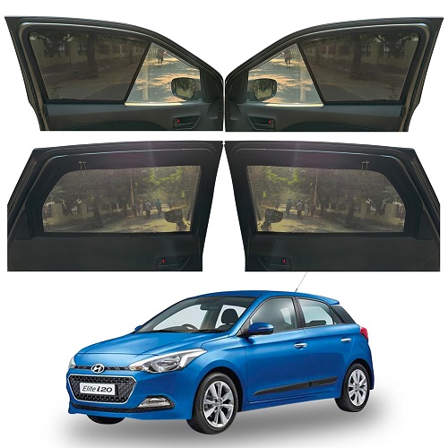 Magnetic Window Sunshades Compatible with Hyundai i-20 Elite Old (2015 to 2019 Model), 4-Curtains Set, Front 2 Half-Size, Rear 2 Full-Size with Zipper, Black