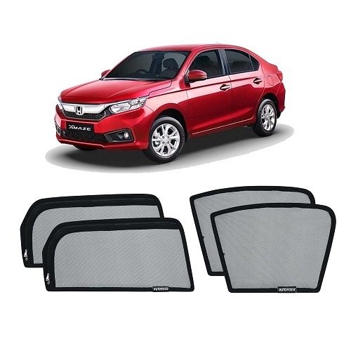  Car Window Magnetic Sunshades Front 2 pcs Half Without Zipper & Rear 2 pcs Full with Zipper for Honda Amaze (2018/2024) Come in a Set of 4 Black, Reflective, Sun Visor Protectors