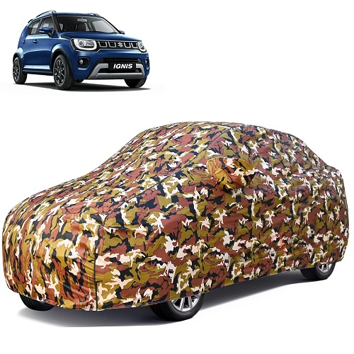  Waterproof Car Body Cover Compatible with Maruti Ignis 100% Waterproof with Mirror & Antenna Pocket Triple Stitched Bottom Elastic Dustproof Full Body Protection (Jungle Series)