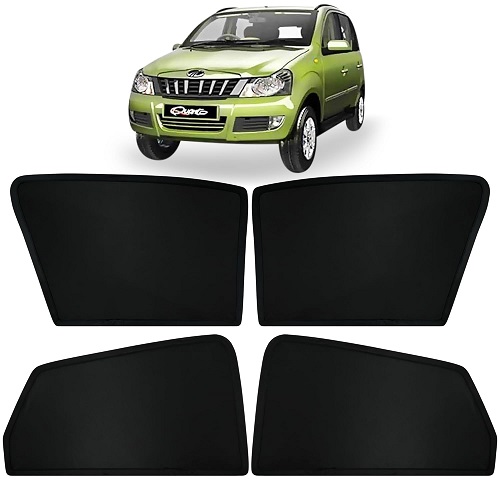  Fixed Type Non-Magnetic Window Sunshades for Mahindra QUANTO | Z-Black | 4-Piece Car Window Curtain Set | UV Protection | Premium Black Mesh | Custom Fit for Mahindra QUANTO