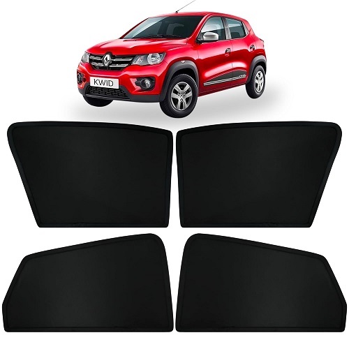 Fixed Type Non-Magnetic Window Sunshades Compatible with R. KWID | Z-Black | 4-Piece Car Window Curtain Set | UV Protection | Premium Black Mesh