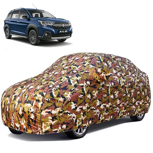  Waterproof Car Body Cover Compatible with Maruti XL6 100% Waterproof with Mirror & Antenna Pocket Triple Stitched Bottom Elastic Dustproof Full Body Protection (Jungle Series)