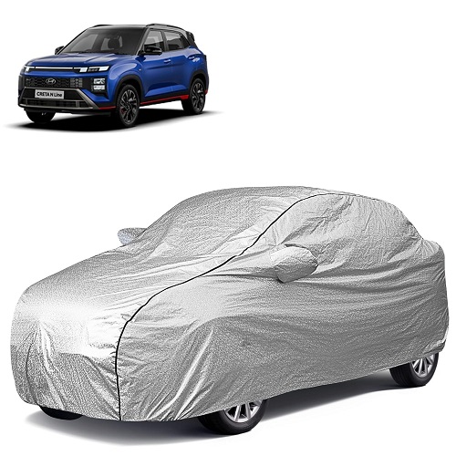  Waterproof Car Body Cover Compatible with Hyundai Creta 100% Waterproof with Mirror & Antenna Pocket Triple Stitched Bottom Elastic Dustproof Full Body Protection (Silver Series)