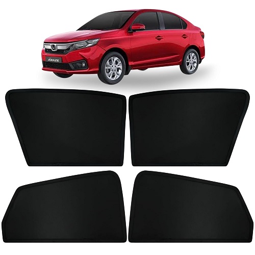 Fixed Type Non-Magnetic Window Sunshades Compatible with H. Amaze (2018 to 2024 Model)| Z-Black | 4-Piece Car Window Curtain Set | UV Protection | Premium Black Mesh