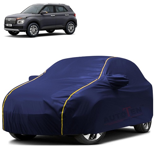 Waterproof Car Body Cover Compatible with Hyundai Venue 100% Waterproof with Mirror & Antenna Pocket Triple Stitched Bottom Elastic Dustproof Full Body Protection (Blue Series)