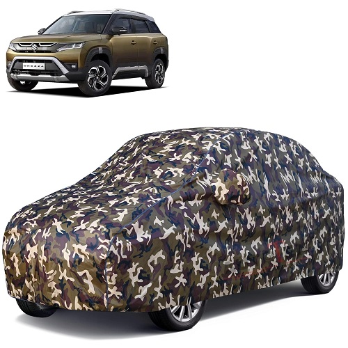 Waterproof Car Body Cover Compatible with Maruti Vitara Brezza 100% Waterproof with Mirror & Antenna Pocket Triple Stitched Bottom Elastic Dustproof Full Body Protection (Cloud Series Army)