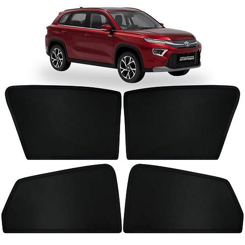  Fixed Type Non-Magnetic Window Sunshades for Toyota Urban Cruiser HYRYDER | Z-Black | 6-Piece Car Window Curtain Set | UV Protection | Premium Black Mesh