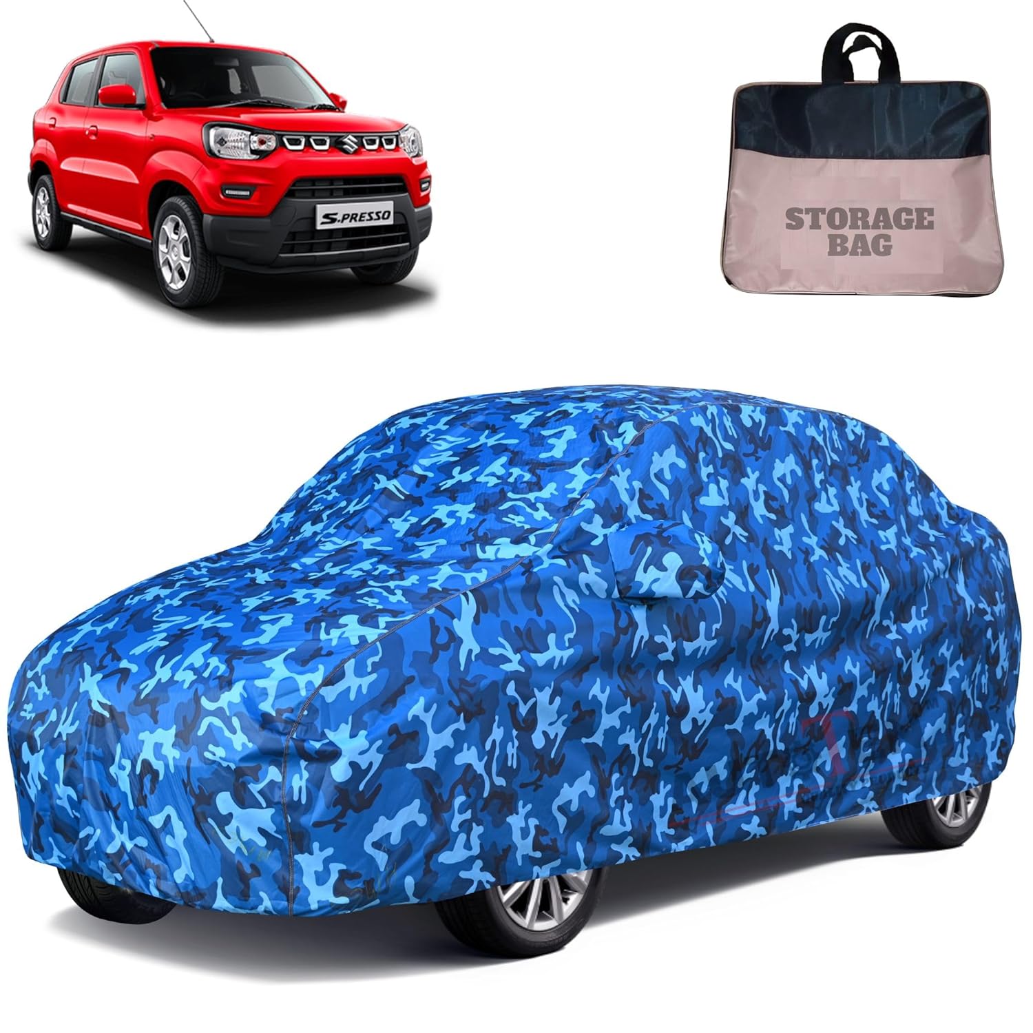 6X6 100% Waterproof Car Body Cover Compatible with Maruti S-Presso 100% Waterproof with Mirror & Antenna Pocket Triple Stitched Bottom Elastic Dustproof Full Body Protection (Cloud Series)