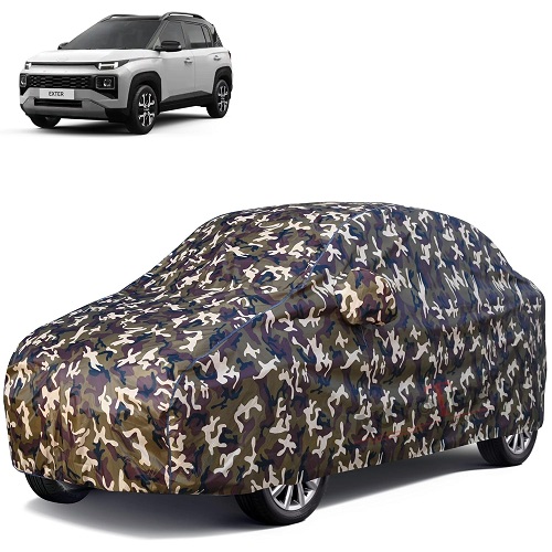  Waterproof Car Body Cover Compatible with Hyundai Exter 100% Waterproof with Mirror & Antenna Pocket Triple Stitched Bottom Elastic Dustproof Full Body Protection (Cloud Series Army)