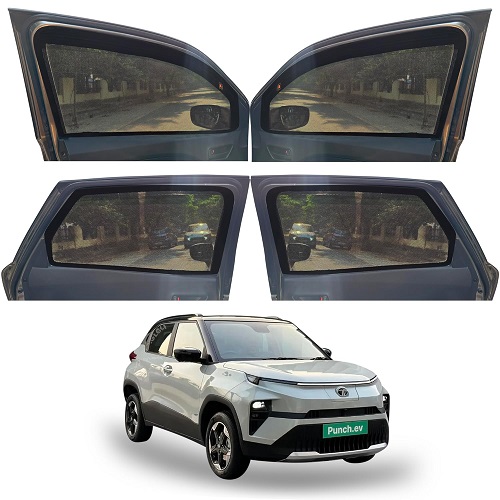 Magnetic Window Sunshades for TATA Punch EV (All Model), 4-Curtains Set, 2 Full Size Front with Zipper, 2 Full Size Rear Without Zipper, Black