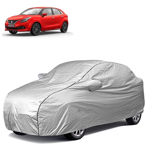  Waterproof Car Body Cover Compatible with Maruti Baleno 100% Waterproof with Mirror & Antenna Pocket Triple Stitched Bottom Elastic Dustproof Full Body Protection (Silver Series)