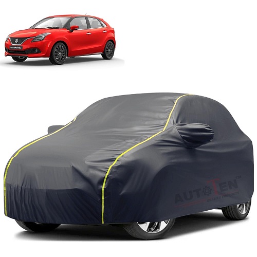 Waterproof Car Body Cover Compatible with Maruti Baleno 100% Waterproof with Mirror & Antenna Pocket Triple Stitched Bottom Elastic Dustproof Full Body Protection (Grey Series)