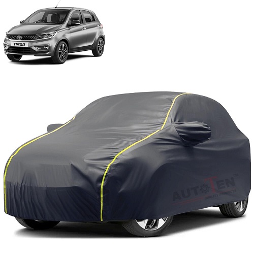  Waterproof Car Body Cover Compatible with Tata Tiago 100% Waterproof with Mirror & Antenna Pocket Triple Stitched Bottom Elastic Dustproof Full Body Protection (Grey Series)