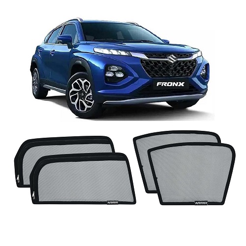 Car Window Magnetic Sunshades for Maruti fronx- 2pcs Half Without Zip Front and 2pcs Full with Zip Rear | Sun Visor Protector Reflective Cover, Black-jalli Set of 4 Pieces