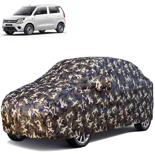 Waterproof Car Body Cover Compatible with Maruti Wagon-R 100% Waterproof with Mirror & Antenna Pocket Triple Stitched Bottom Elastic Dustproof Full Body Protection (Cloud Series Army)