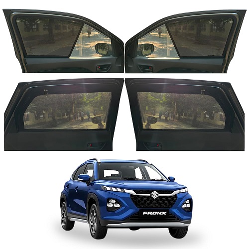 Magnetic Window Sunshades for Maruti Suzuki Fronx (All Model), 4-Curtains Set, Front 2 Half-Size, Rear 2 Full-Size with Zipper, Black