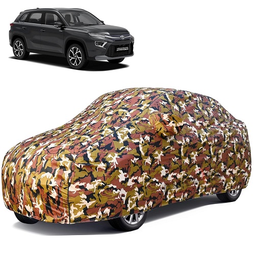  Waterproof Car Body Cover compatible with Toyota Urban Cruiser-Hyryder 100% Waterproof with Mirror & Antenna Pocket Triple Stitched Bottom Elastic Dustproof Full Body Protection(Jungle Series)