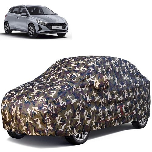 Waterproof Car Body Cover Compatible with Hyundai i20 100% Waterproof with Mirror & Antenna Pocket Triple Stitched Bottom Elastic Dustproof Full Body Protection (Cloud Series Army)