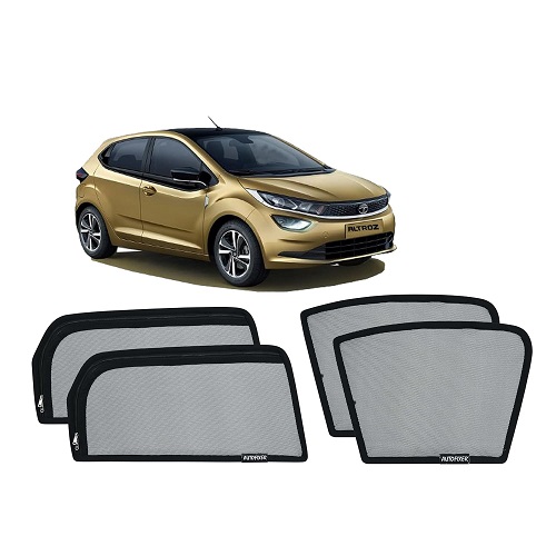Half Window Sunshades Curtains Magnetic for Tata Altroz |Side & Rear Windows Sunshade (Front 2pcs Half Without Zipper & Rear 2pcs Full with Zipper) Set of 4 -Black