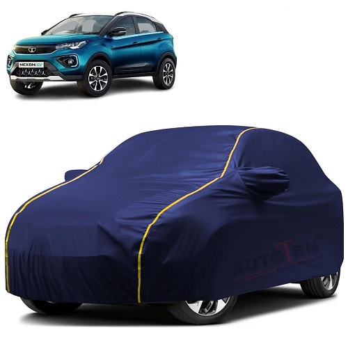  Waterproof Car Body Cover Compatible with Tata Nexon 100% Waterproof with Mirror & Antenna Pocket Triple Stitched Bottom Elastic Dustproof Full Body Protection (Blue Series)