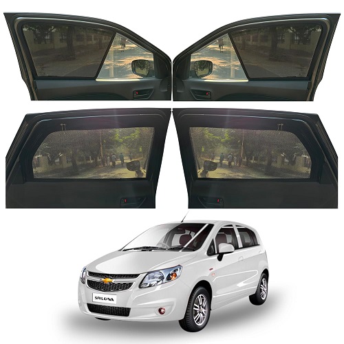 Magnetic Window Sunshades for Chevrolet SAIL UVA (All Model), 4-Curtains Set, Front 2 Half-Size, Rear 2 Full-Size with Zipper, Black