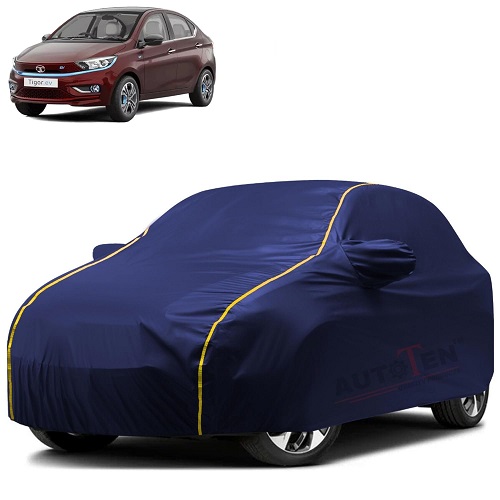  Waterproof Car Body Cover Compatible with Tata Tigor 100% Waterproof with Mirror & Antenna Pocket Triple Stitched Bottom Elastic Dustproof Full Body Protection (Blue Series)