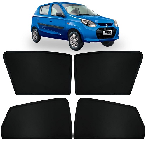  Fixed Type Non-Magnetic Window Sunshades for Maruti Suzuki Alto 800 (2014 to 2022 Model)| Z-Black | 4-Piece Car Window Curtain Set | UV Protection | Premium Black Mesh
