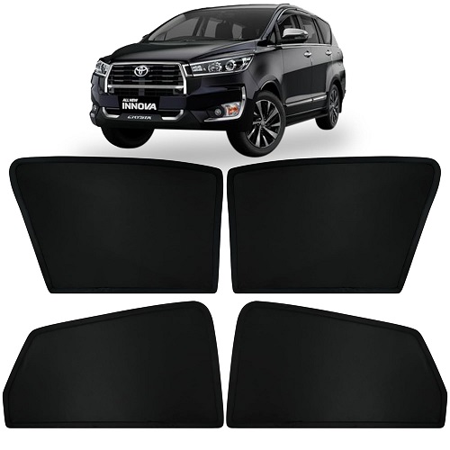 Fixed Type Non-Magnetic Window Sunshades for Toyota INNOVA Crysta | Z-Black | 4-Piece Car Window Curtain Set | UV Protection | Premium Black Mesh | Custom Fit for Toyota INNOVA Crysta