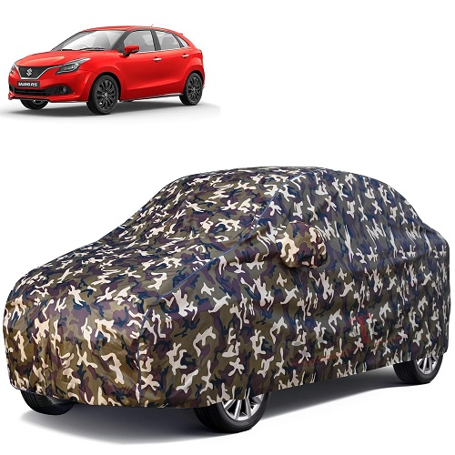  Waterproof Car Body Cover Compatible with Maruti Baleno 100% Waterproof with Mirror & Antenna Pocket Triple Stitched Bottom Elastic Dustproof Full Body Protection (Cloud Series Army)