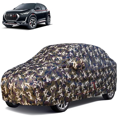  Waterproof Car Body Cover Compatible with Nissan Magnite 100% Waterproof with Mirror & Antenna Pocket Triple Stitched Bottom Elastic Dustproof Full Body Protection (Cloud Series Army)