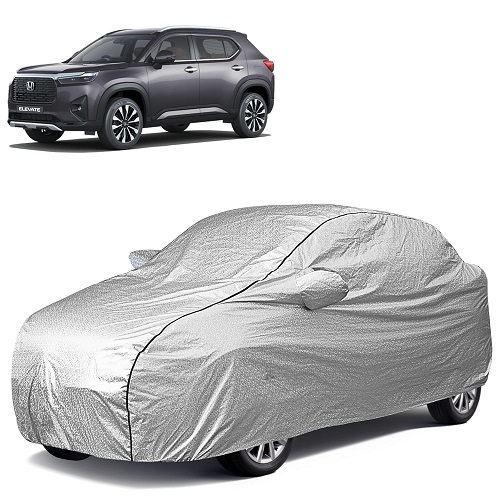  Waterproof Car Body Cover Compatible with Honda Elevate 100% Waterproof with Mirror & Antenna Pocket Triple Stitched Bottom Elastic Dustproof Full Body Protection (Silver Series)